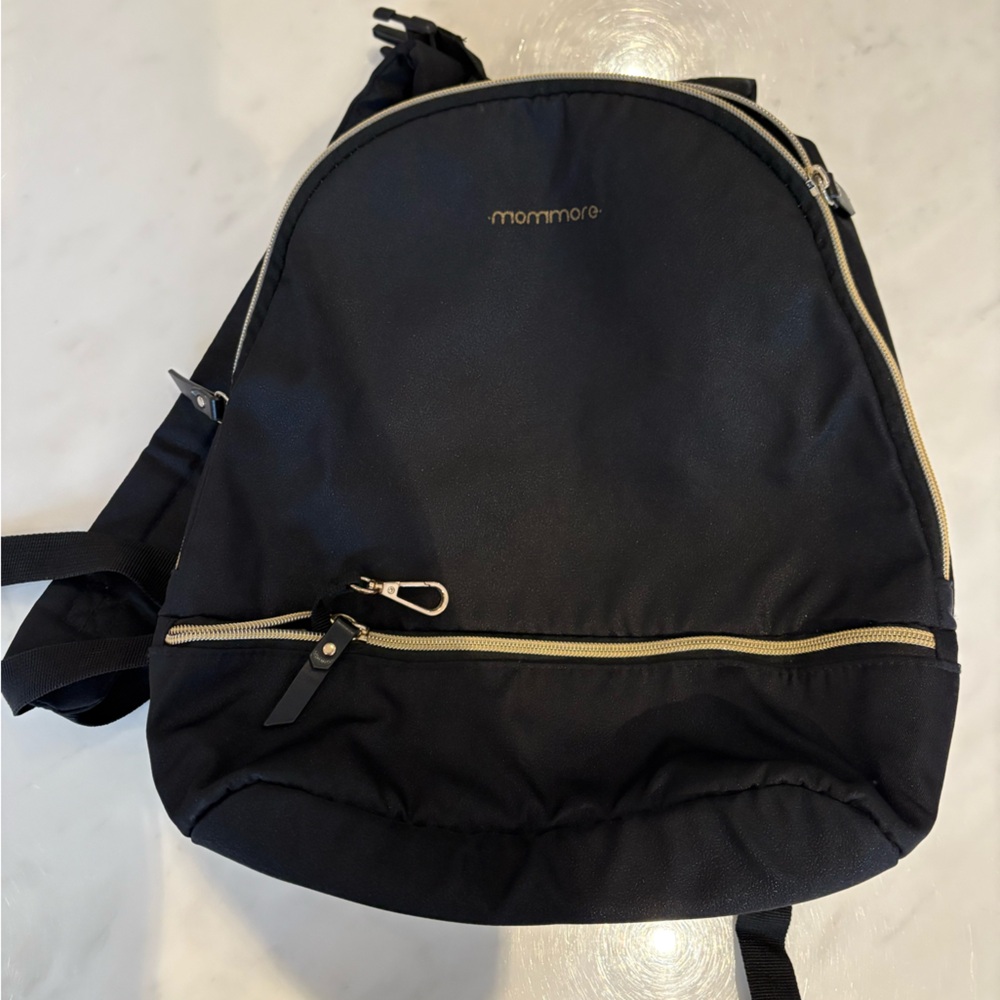 Mommore Black Backpack with Silver Zippers